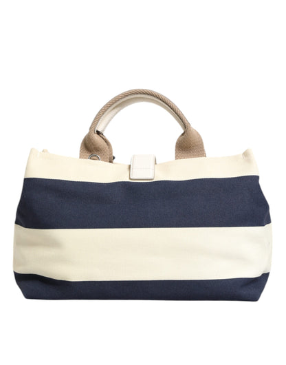 Sac fourre-tout à poignée supérieure en toile rayée blanc bleu marine Dolce & Gabbana