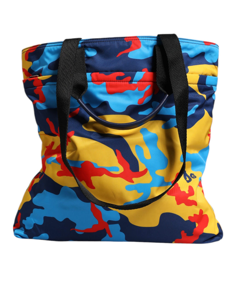 Dolce & Gabbana Sac Shopping Tote en Nylon Camouflage Multicolore