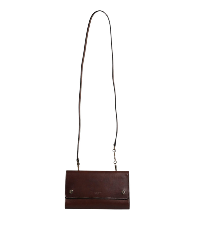 Sac à bandoulière Dolce & Gabbana en cuir marron avec logo embossé