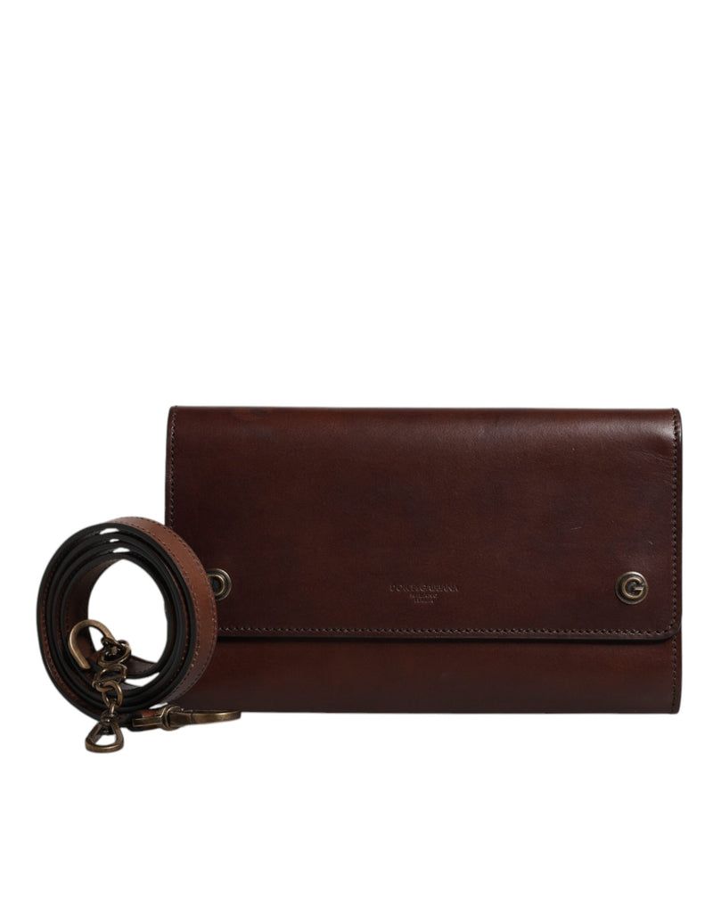 Sac à bandoulière Dolce & Gabbana en cuir marron avec logo embossé