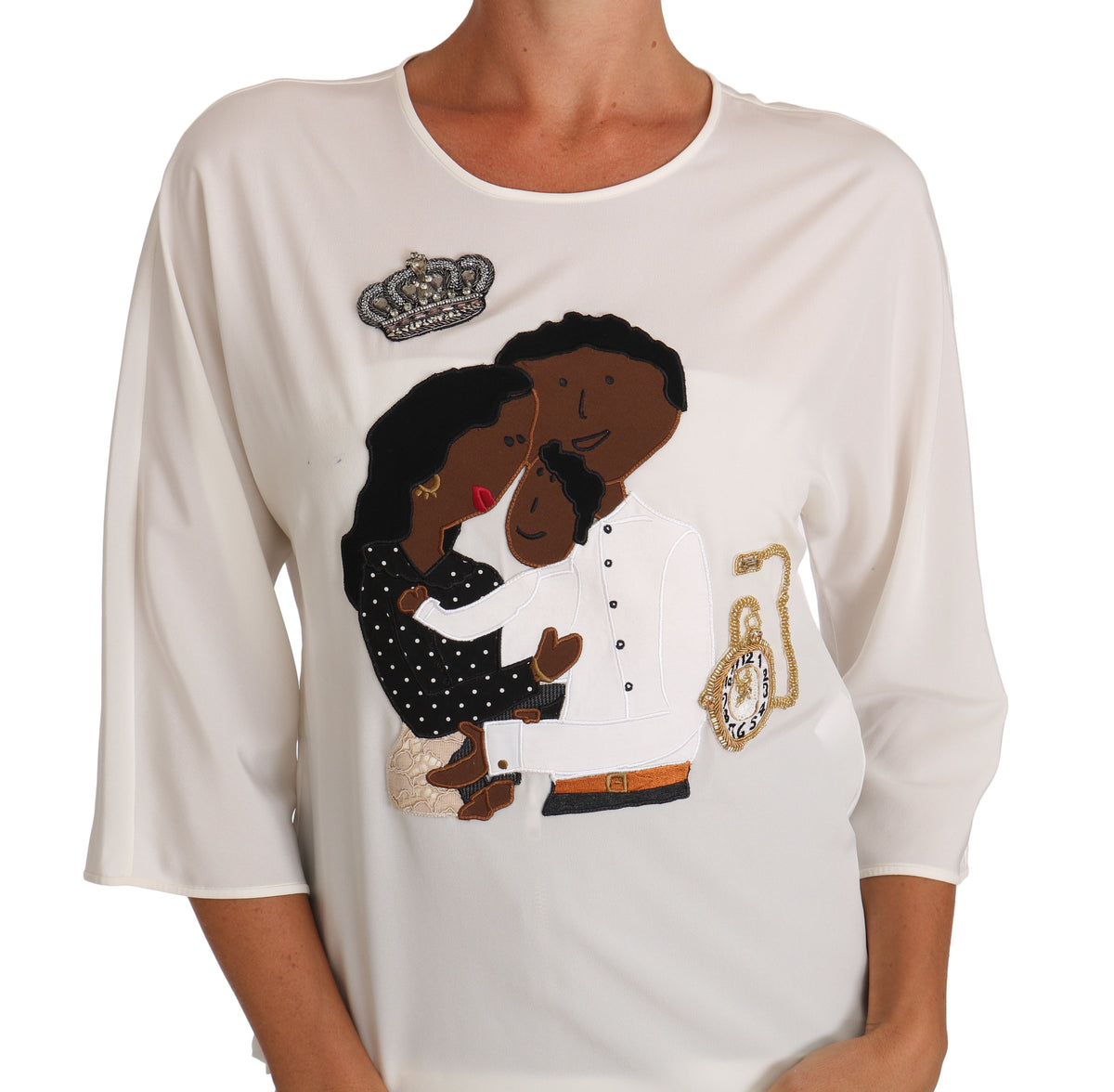 T-shirt Dolce &amp; Gabbana en soie blanche #dgfamily orné de cristaux