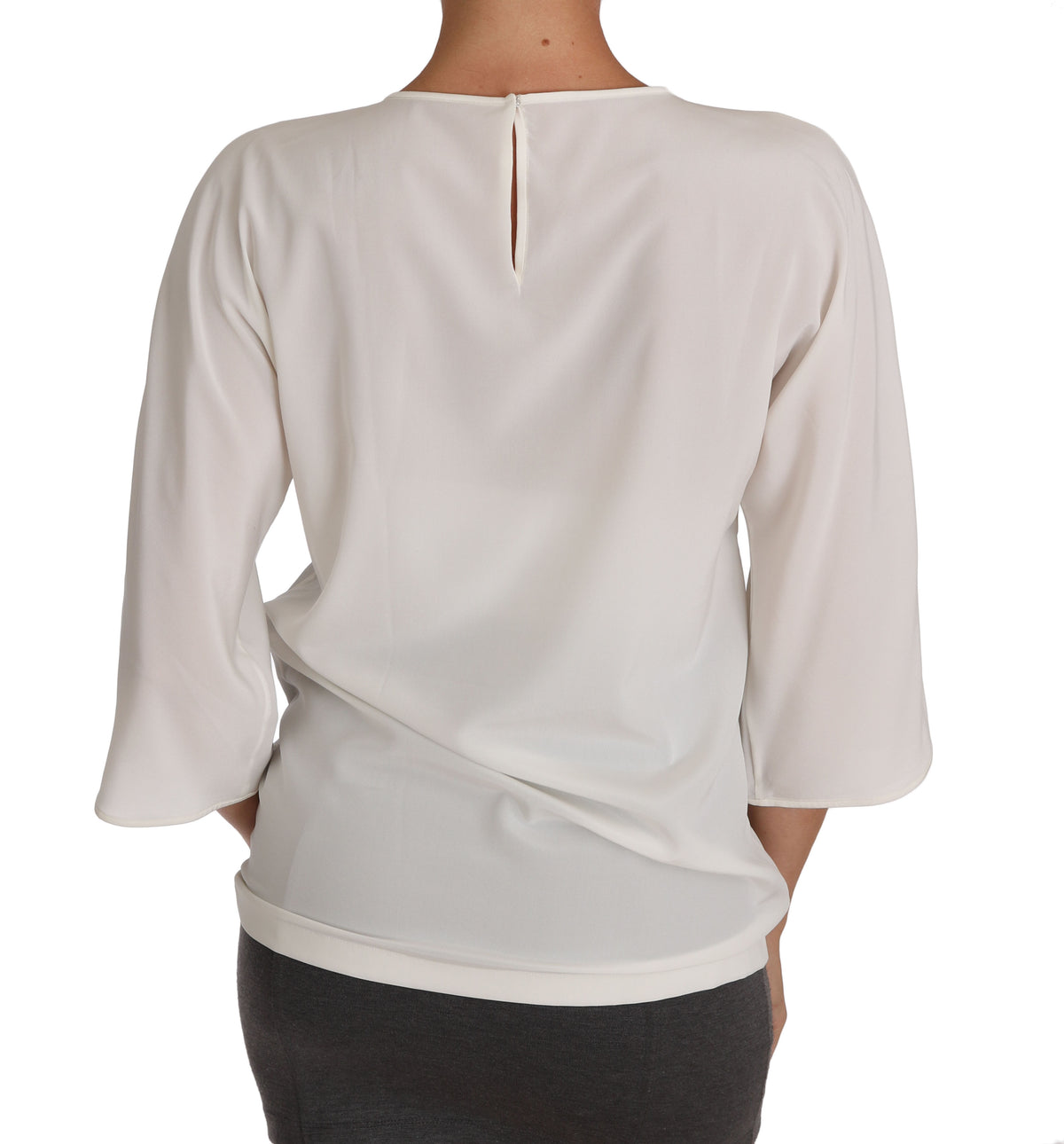 T-shirt Dolce &amp; Gabbana en soie blanche #dgfamily orné de cristaux