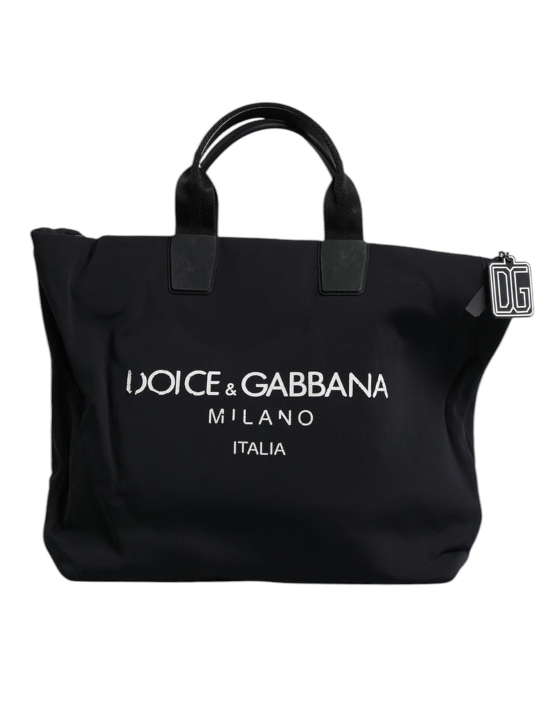 Sac à main shopping femme Dolce & Gabbana en toile noire avec logo DG