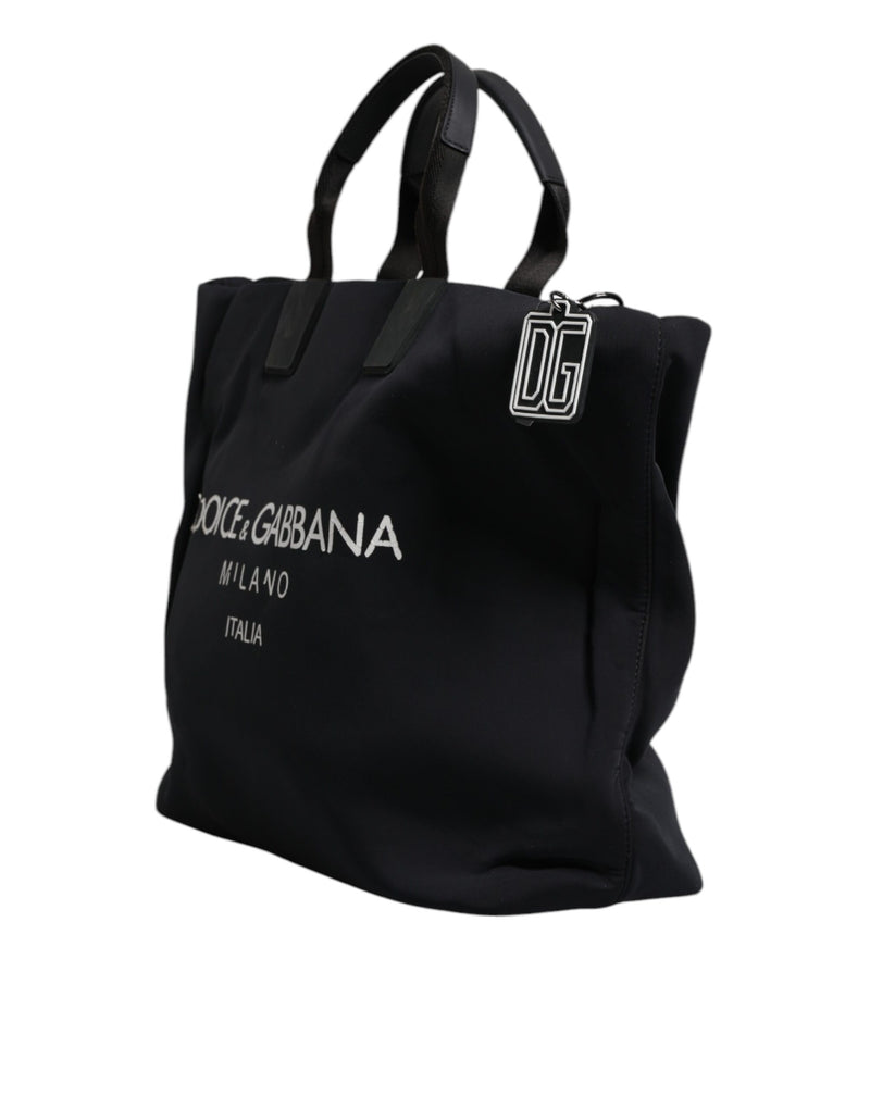 Sac à main shopping femme Dolce & Gabbana en toile noire avec logo DG