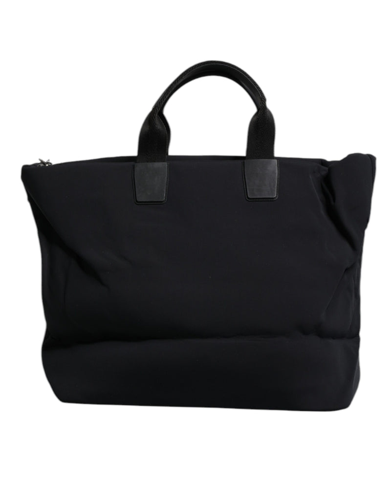 Sac à main shopping femme Dolce & Gabbana en toile noire avec logo DG