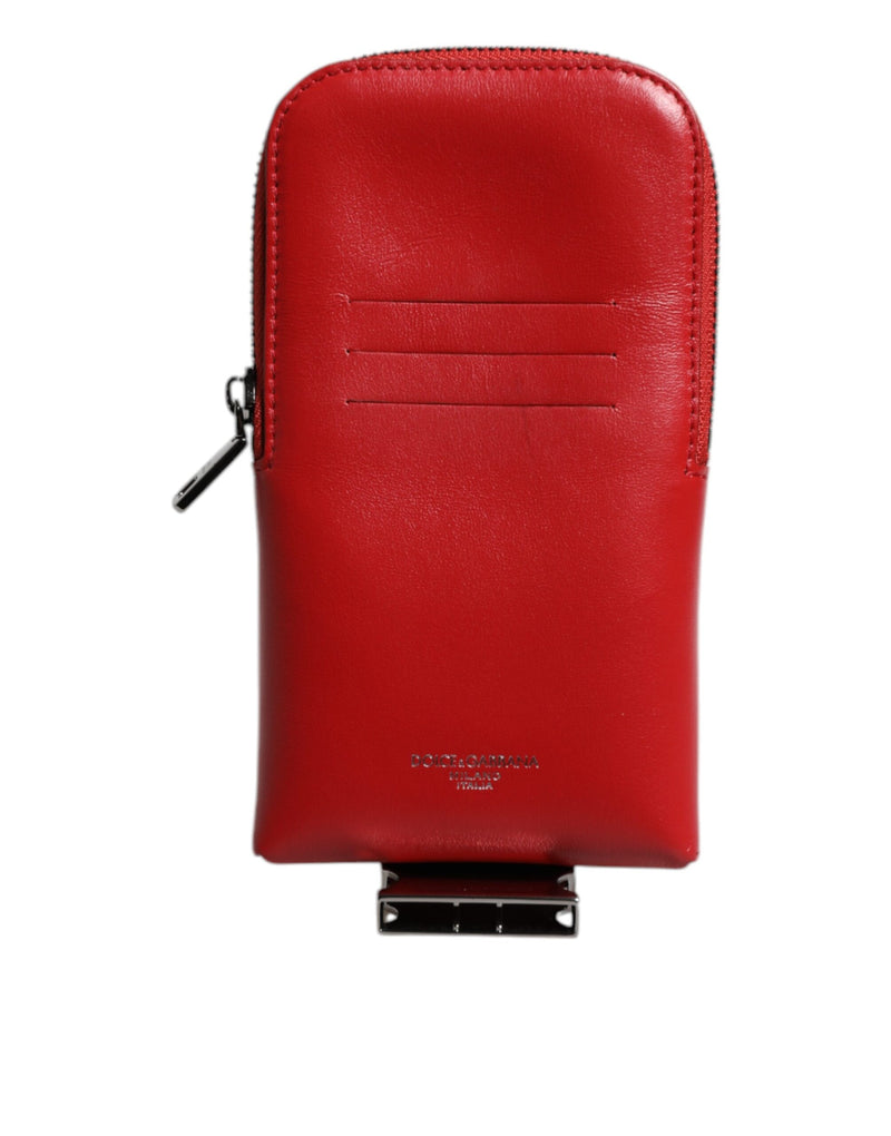 Dolce &amp; Gabbana Rode Leren Logo Rits Rond Kaarthouder Brede Band Portemonnee