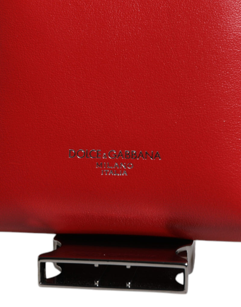 Dolce &amp; Gabbana Rode Leren Logo Rits Rond Kaarthouder Brede Band Portemonnee