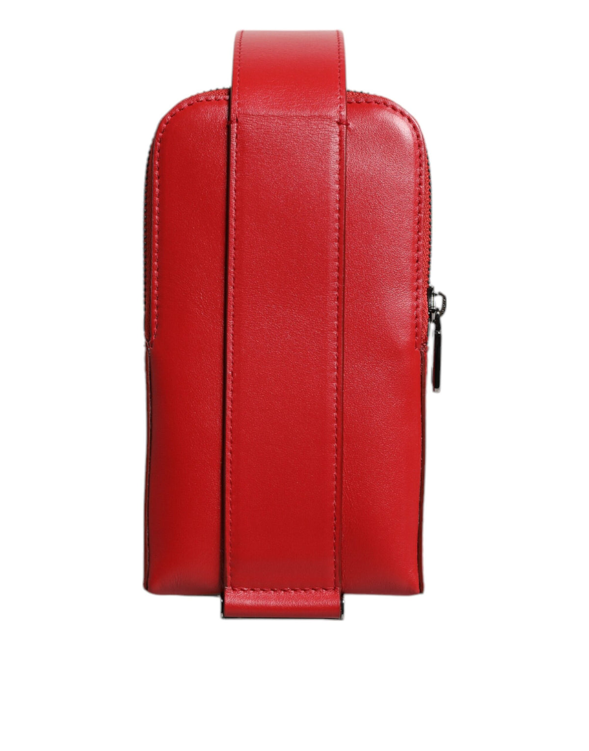 Porte-cartes zippé en cuir rouge Dolce &amp; Gabbana avec logo et large bandoulière