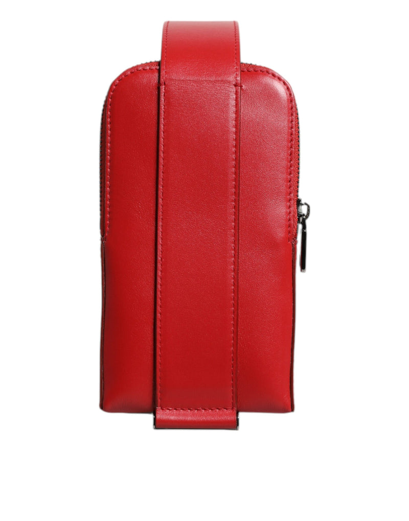 Dolce &amp; Gabbana Rode Leren Logo Rits Rond Kaarthouder Brede Band Portemonnee
