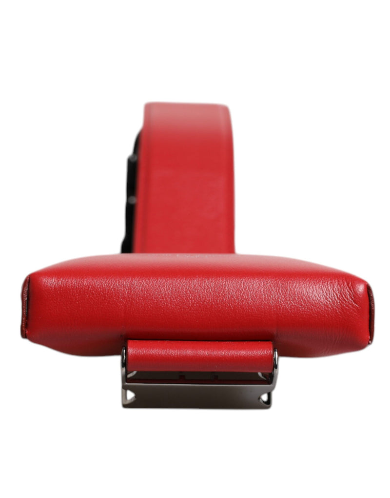 Dolce &amp; Gabbana Rode Leren Logo Rits Rond Kaarthouder Brede Band Portemonnee