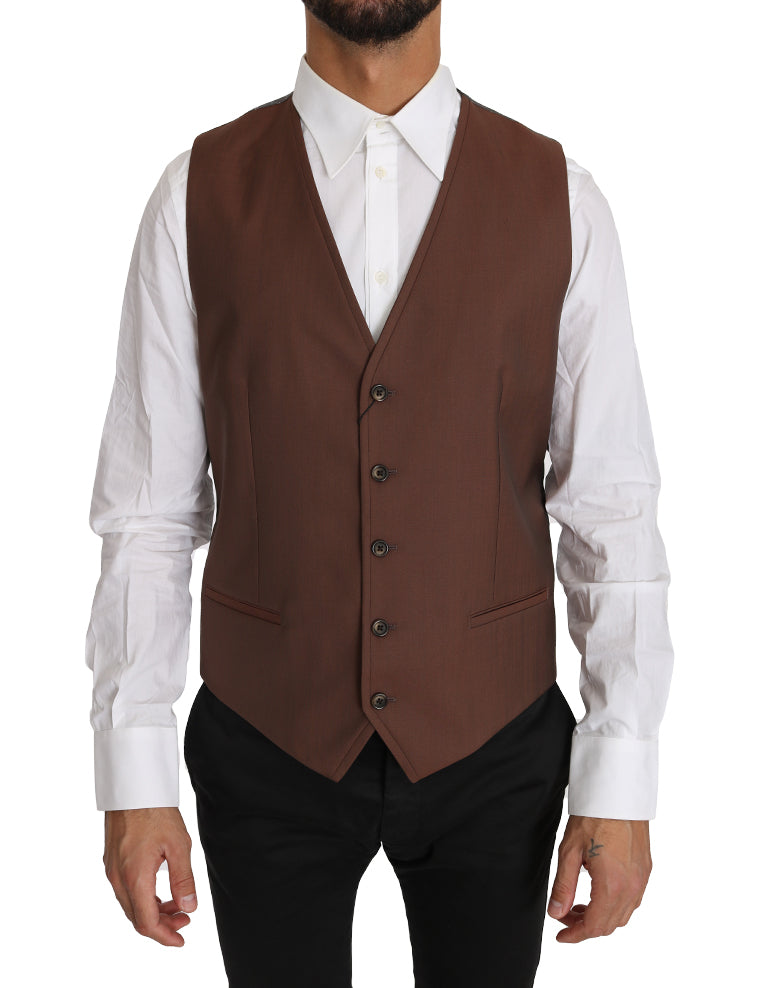 Gilet sans manches en laine et soie marron Dolce &amp; Gabbana