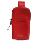 Porte-cartes zippé en cuir rouge Dolce &amp; Gabbana avec logo et large bandoulière