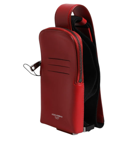 Dolce & Gabbana Rode Leren Logo Rits Rond Kaarthouder Brede Band Portemonnee