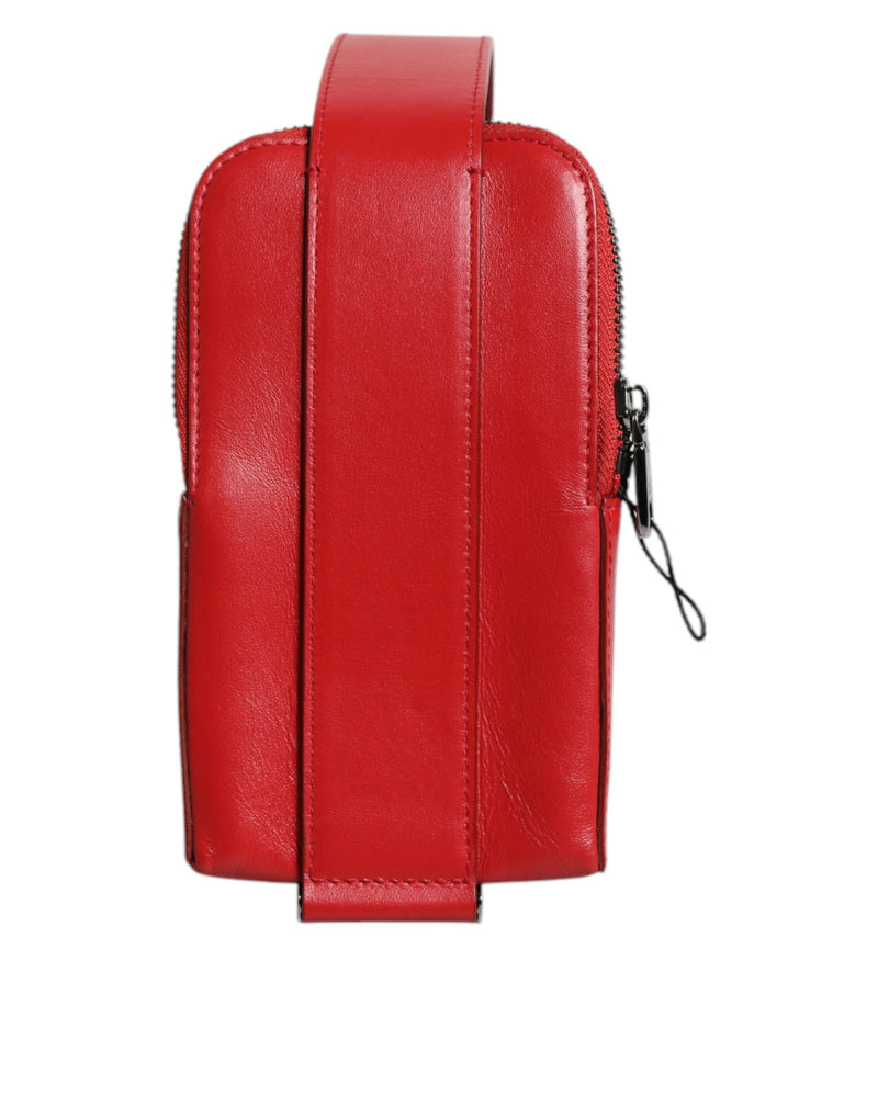 Dolce &amp; Gabbana Rode Leren Logo Rits Rond Kaarthouder Brede Band Portemonnee