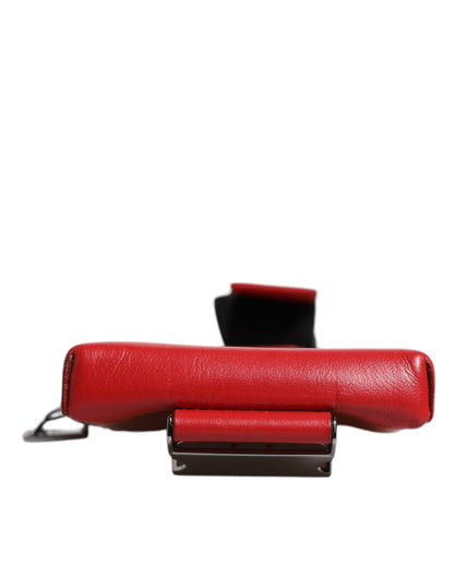 Dolce & Gabbana Rode Leren Logo Rits Rond Kaarthouder Brede Band Portemonnee