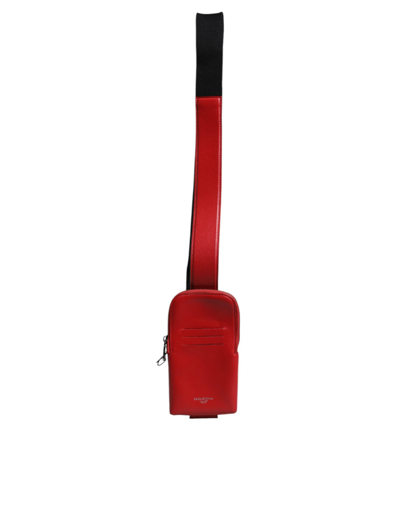 Dolce &amp; Gabbana Rode Leren Logo Rits Rond Kaarthouder Brede Band Portemonnee