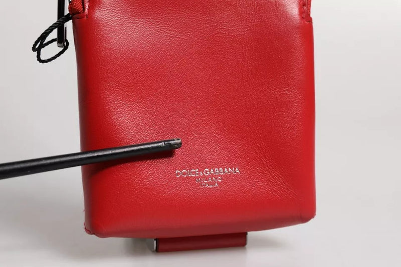 Dolce &amp; Gabbana Rode Leren Logo Rits Rond Kaarthouder Brede Band Portemonnee