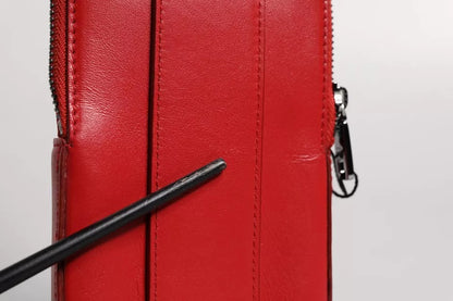 Dolce & Gabbana Rode Leren Logo Rits Rond Kaarthouder Brede Band Portemonnee