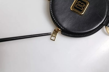 Dolce & Gabbana Zwarte Ronde Leren DG Logo Muntenportemonnee Lanyard Portemonnee