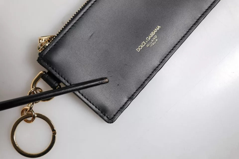 Portefeuille porte-cartes Dolce &amp; Gabbana en cuir de veau noir avec logo DG
