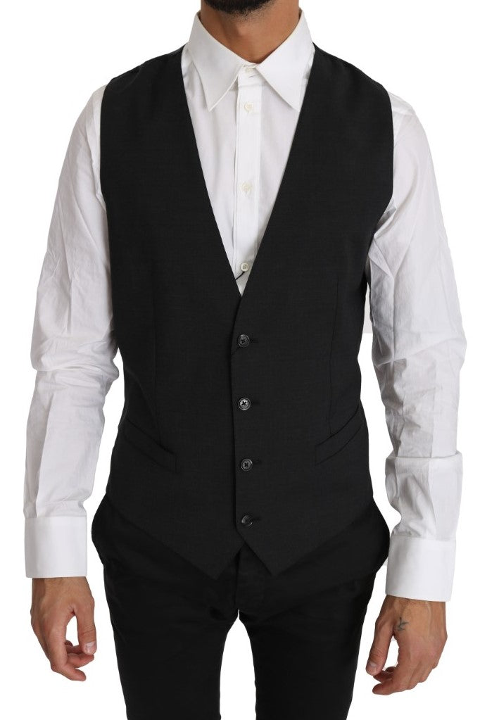 Gilet sans manches Dolce &amp; Gabbana gris uni 100 % laine