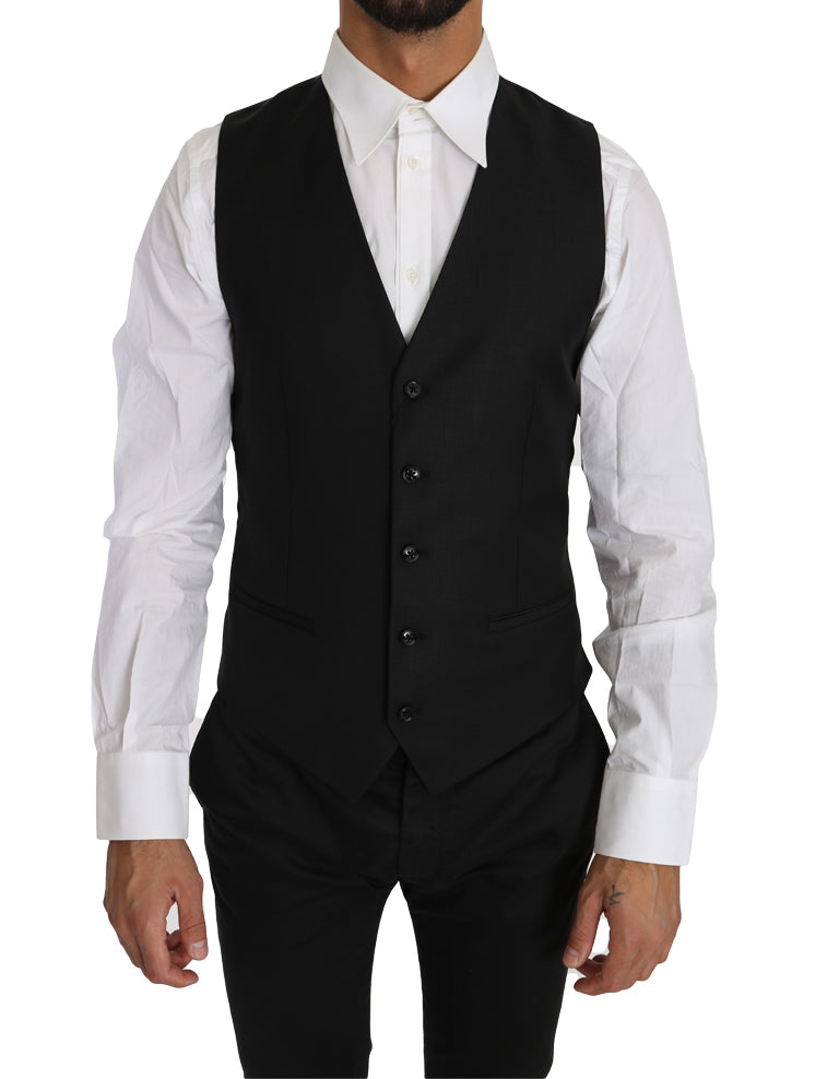 Dolce &amp; Gabbana Gilet en laine et soie noire unie