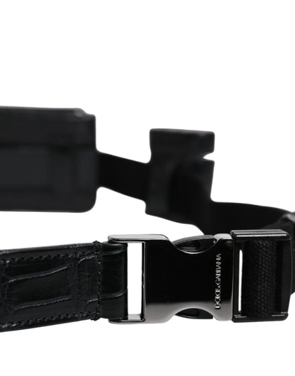 Dolce & Gabbana Zwarte Alligatorleren Airpods Hoesje Munten Portemonnee