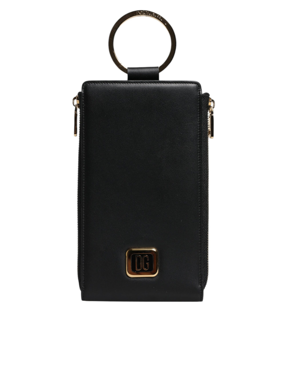 Dolce & Gabbana Black Leather Logo Plaque Neck Strap Wallet