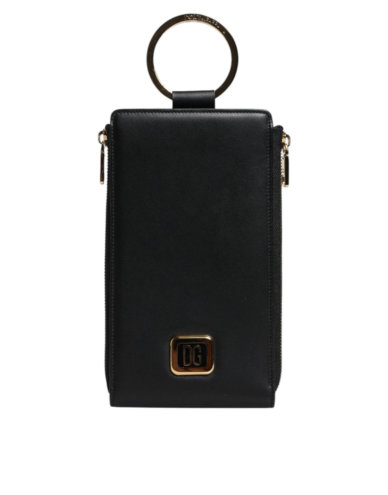Dolce & Gabbana Black Leather Logo Plaque Neck Strap Wallet