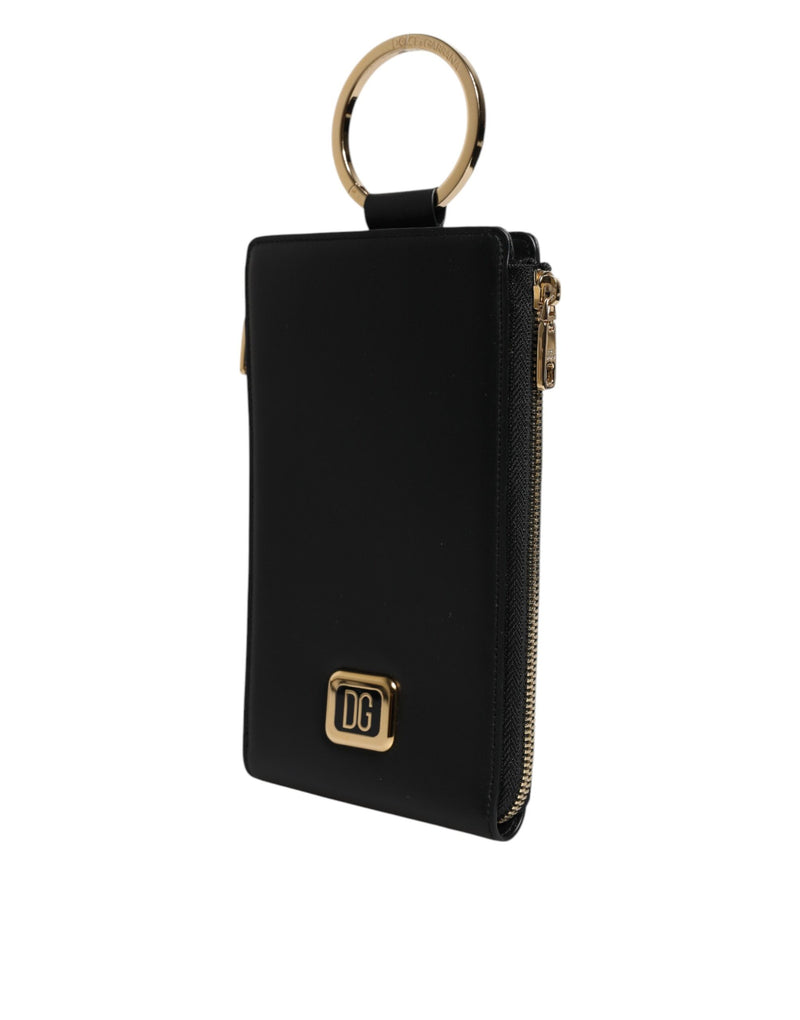 Dolce & Gabbana Black Leather Logo Plaque Neck Strap Wallet
