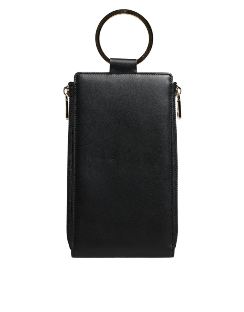 Dolce & Gabbana Black Leather Logo Plaque Neck Strap Wallet