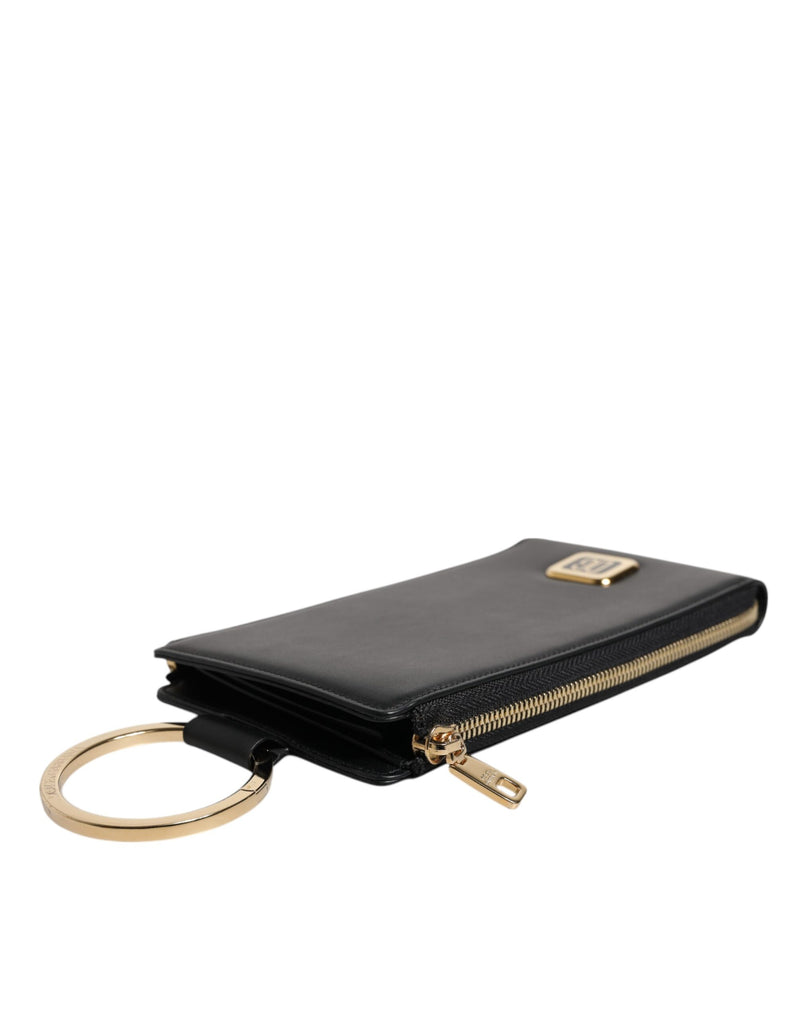 Dolce & Gabbana Black Leather Logo Plaque Neck Strap Wallet