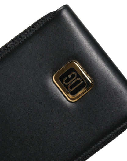 Dolce & Gabbana Zwarte Leren Logo Plaque Nekband Kaart- en Muntenportemonnee