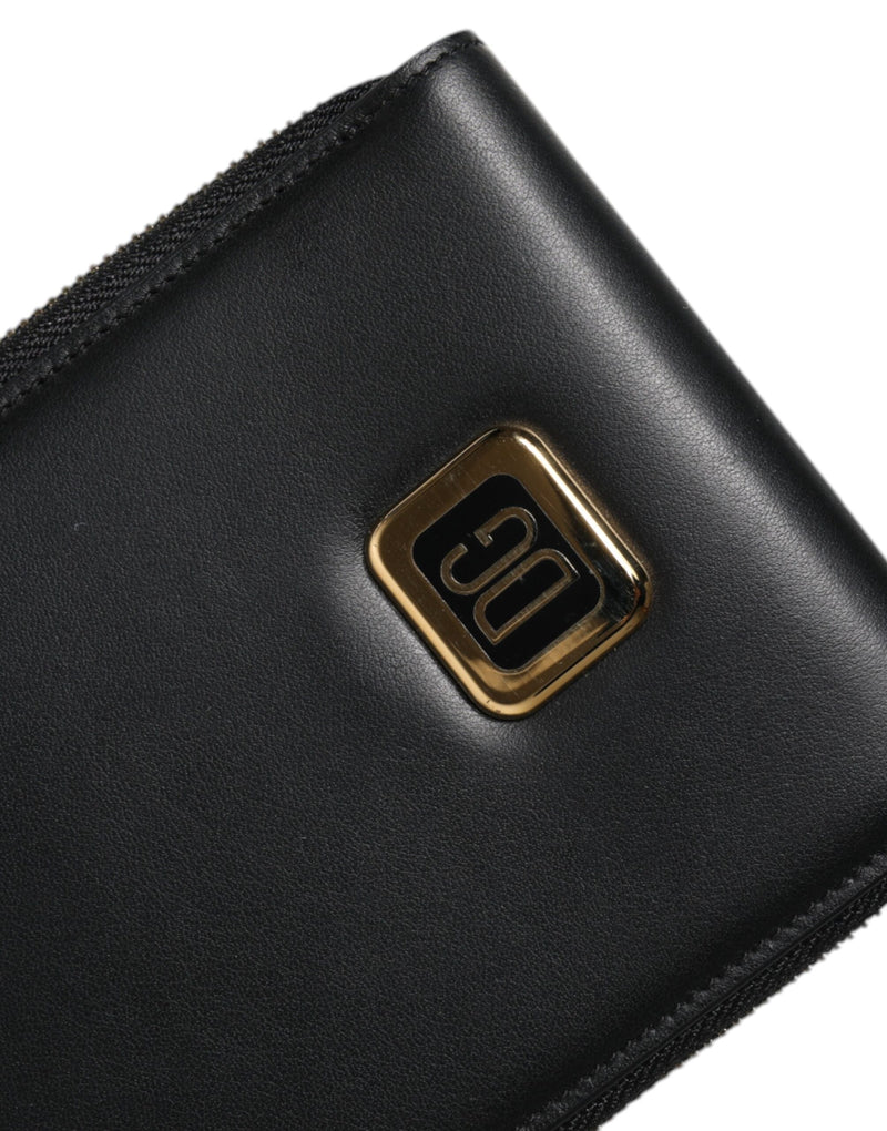 Dolce & Gabbana Black Leather Logo Plaque Neck Strap Wallet