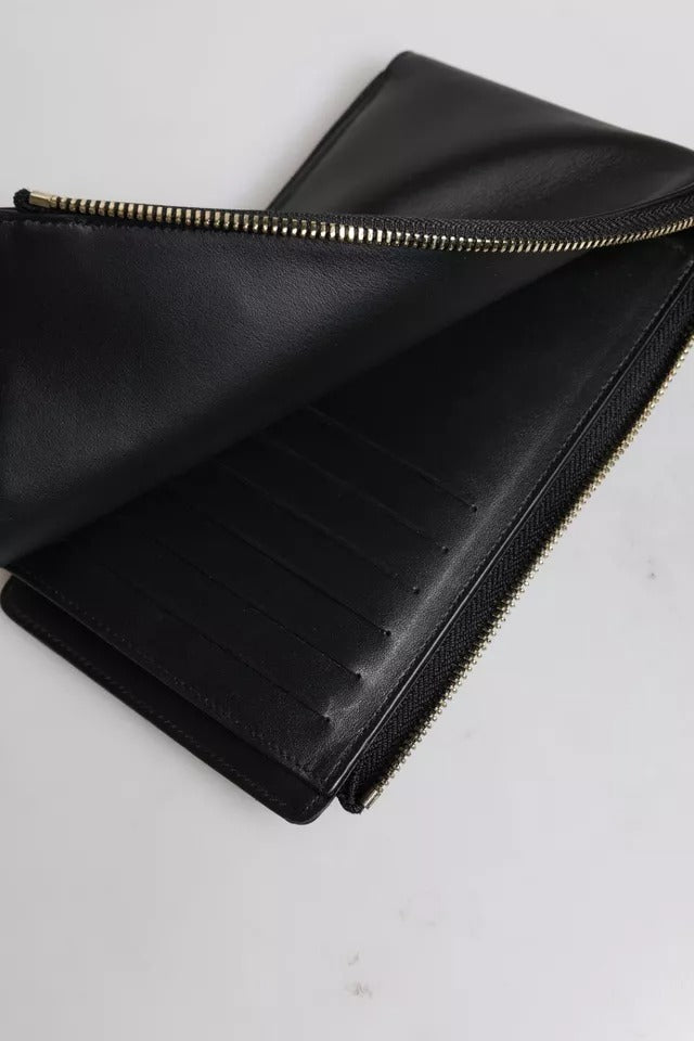 Dolce & Gabbana Zwarte Leren Logo Plaque Nekband Kaart- en Muntenportemonnee