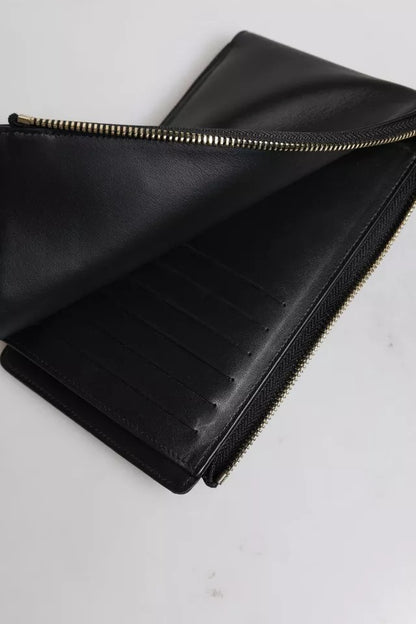 Dolce & Gabbana Zwarte Leren Logo Plaque Nekband Kaart- en Muntenportemonnee