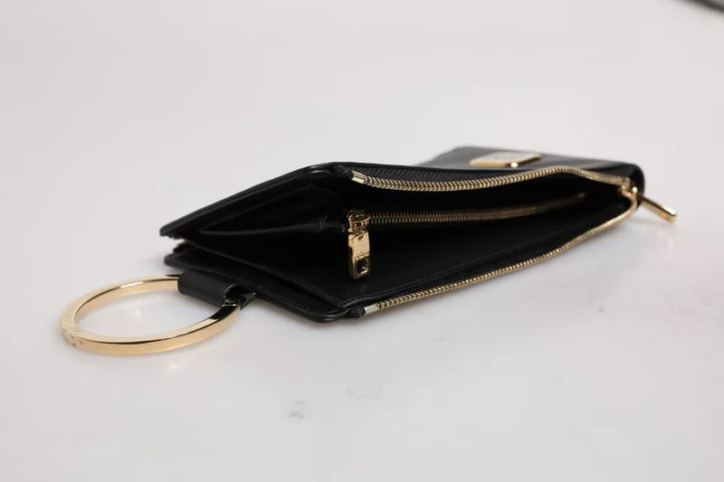 Dolce & Gabbana Black Leather Logo Plaque Neck Strap Wallet