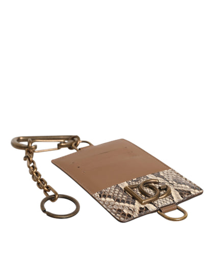 Dolce & Gabbana Bruine Exotische Leren Kaarthouder DG Logo Plaque Portemonnee