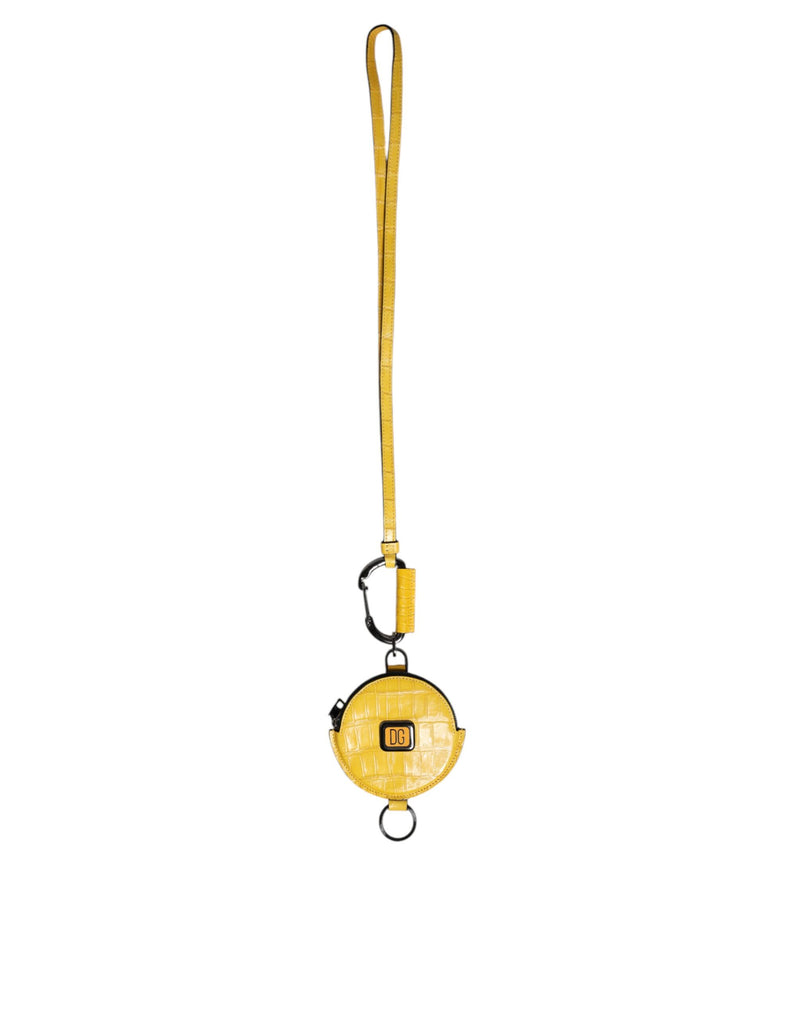 Dolce &amp; Gabbana Gele Ronde Leren DG Logo Muntenportemonnee Lanyard Portemonnee