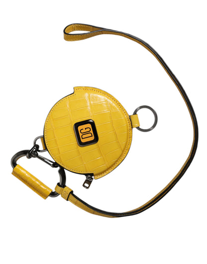 Portefeuille à cordon rond en cuir jaune Dolce & Gabbana avec logo DG