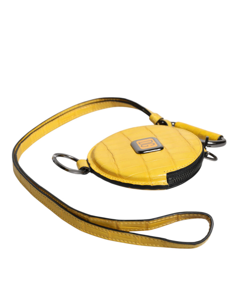 Dolce &amp; Gabbana Gele Ronde Leren DG Logo Muntenportemonnee Lanyard Portemonnee