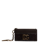 Portefeuille porte-cartes Dolce &amp; Gabbana en cuir exotique marron avec logo DG