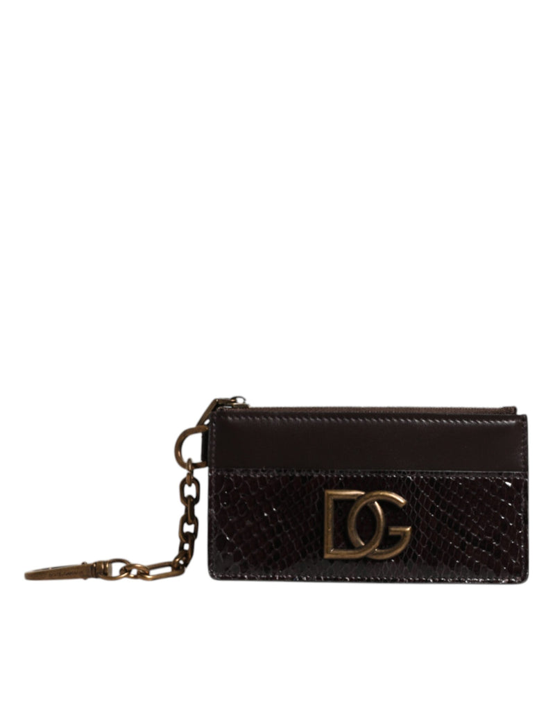 Portefeuille porte-cartes Dolce &amp; Gabbana en cuir exotique marron avec logo DG