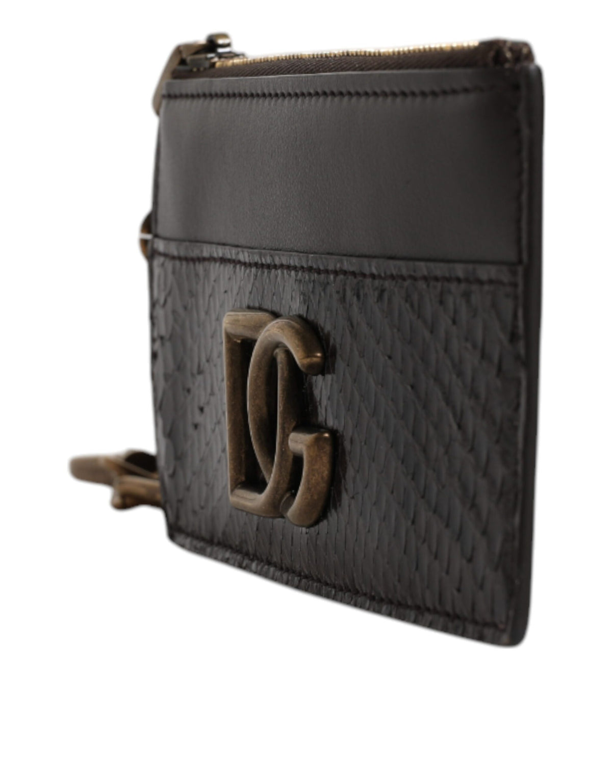 Portefeuille porte-cartes Dolce &amp; Gabbana en cuir exotique marron avec logo DG