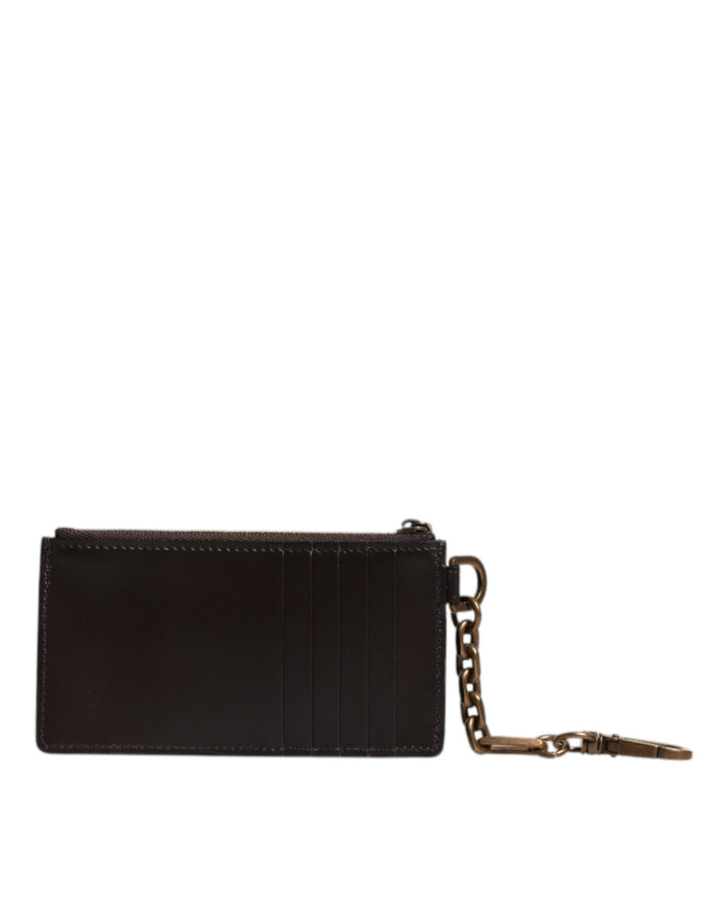 Portefeuille porte-cartes Dolce &amp; Gabbana en cuir exotique marron avec logo DG