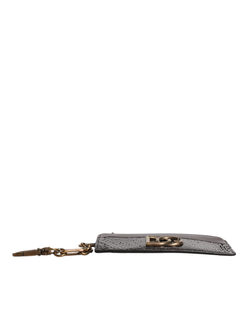 Portefeuille porte-cartes Dolce &amp; Gabbana en cuir exotique marron avec logo DG