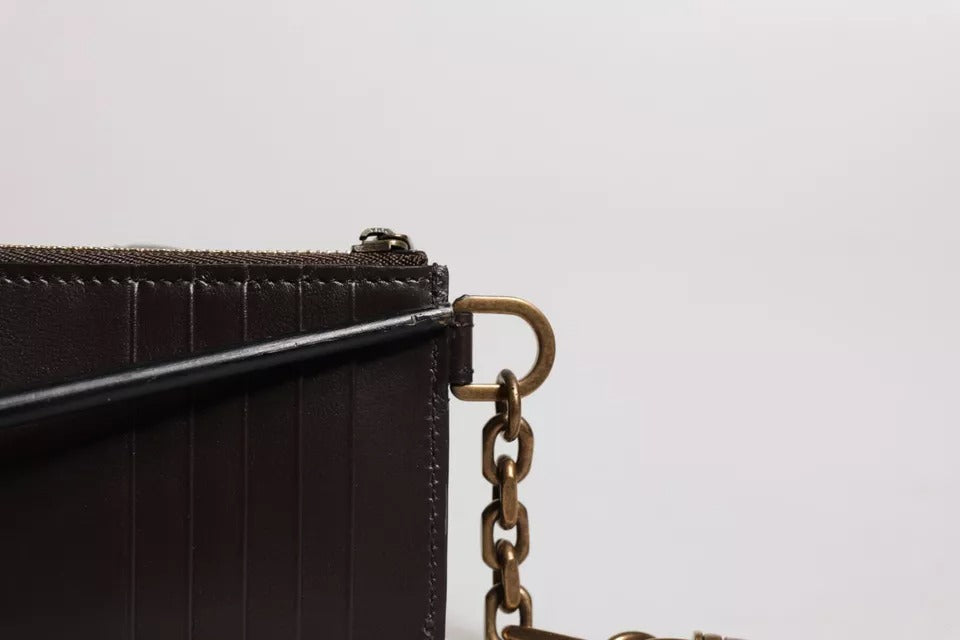 Portefeuille porte-cartes Dolce &amp; Gabbana en cuir exotique marron avec logo DG