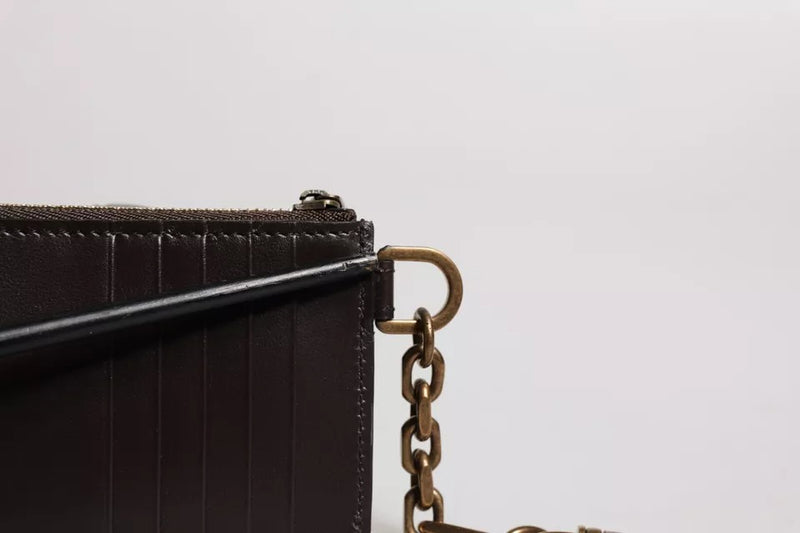 Portefeuille porte-cartes Dolce &amp; Gabbana en cuir exotique marron avec logo DG