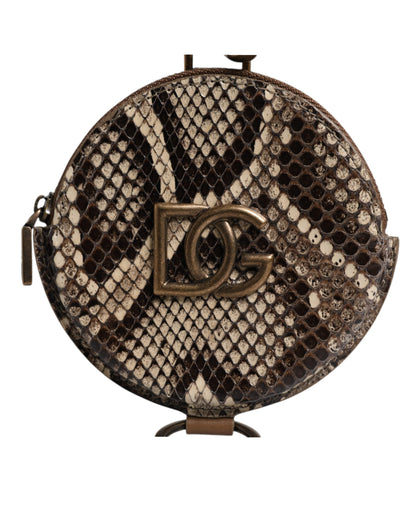 Dolce & Gabbana Bruine Ronde Leren DG Logo Muntenportemonnee Lanyard Portemonnee