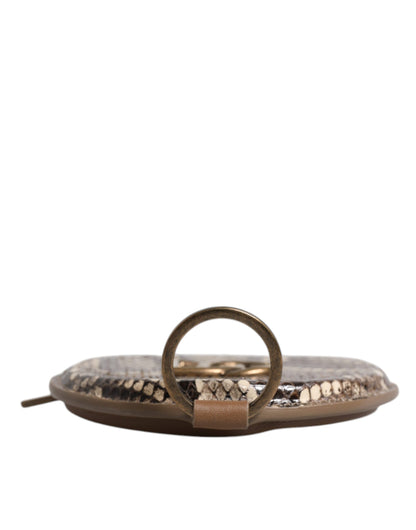 Dolce & Gabbana Bruine Ronde Leren DG Logo Muntenportemonnee Lanyard Portemonnee